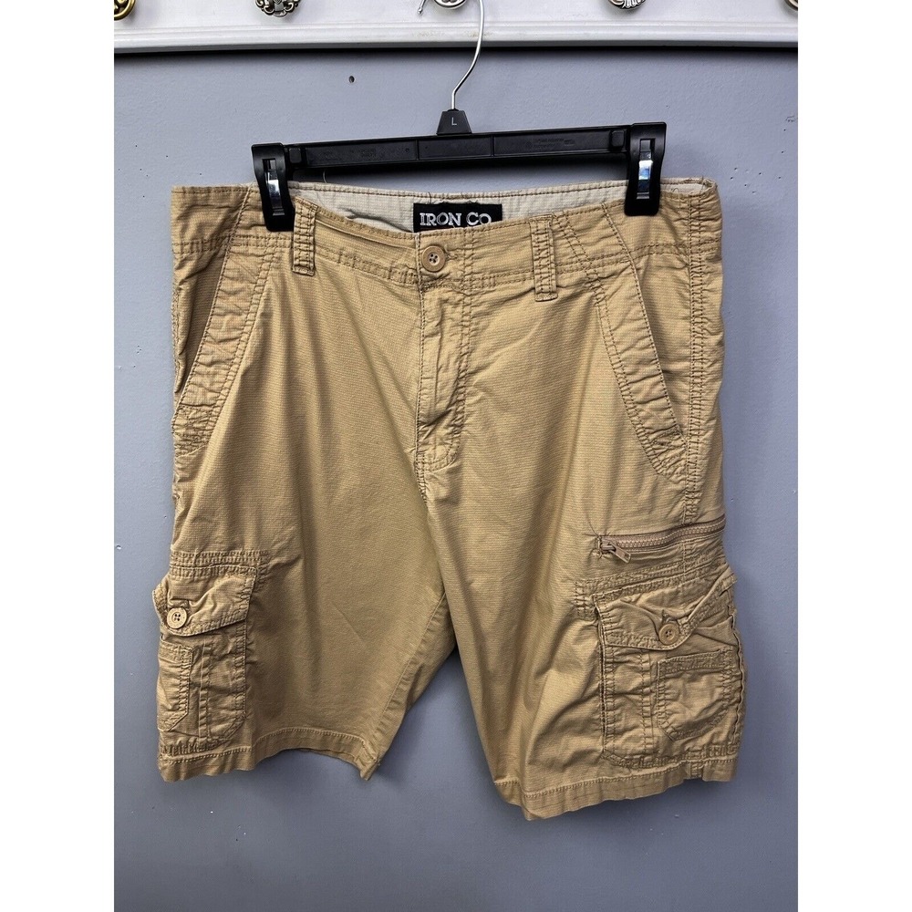 Iron Co Cargo Shorts Mens 32 Tan Khaki‎ Ripstop Utility Hiking Pocket Relaxed